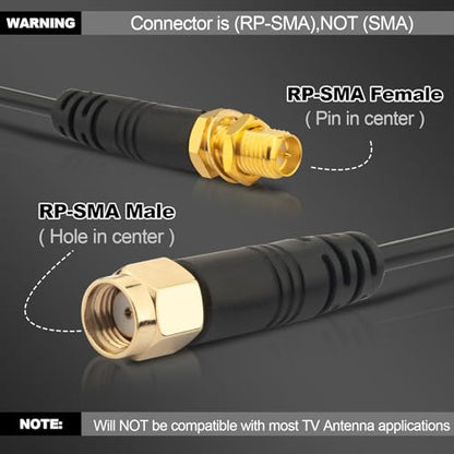 WiFi Antenna Extension Cable 2-Pack RP-SMA Male to RP-SMA Female Upgraded Heavy-Duty Molded Connectors Bulkhead Mount RG174 Cable 5m 16.5 feet for WiFi Router Security IP Camera Card Adapter - size: 16.5 feet / 5m