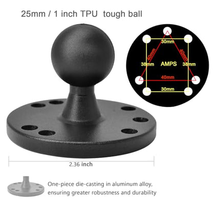 VAUBORTTI Aluminum Ball Mount for Garmin Striker 4,Double AMPS Round Plates,1" Ball Fit for RAM Kit,Drill Base for Fish Finder,GPS Chartplotter Holder, T-Bolt Track Mount for Kayak Boat Marine