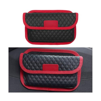 Bittwee Car Seat Side Pocket Organizer, PU Leather Multifunctional Automotive Storage Bag for Phones Keys Cards, Mini Seat Gap Filler Pouch for Door Console, Universal Vehicle Accessories (Red)