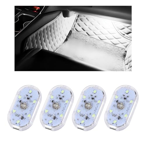4 PCS Car LED Lights Interior Wireless, Super Bright Auto Interior Ambient Light with 6 Bright LED Lamp Beads, Portable USB Rechargeable Car Led Night Light for Vehicle Decor(White) - color: White, size: 4PCS
