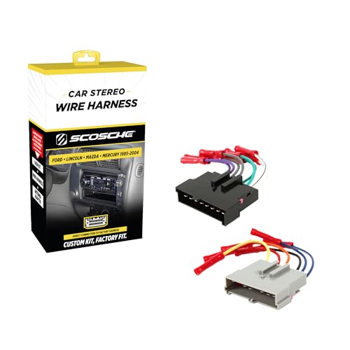 Scosche FD02BCB Car Stereo Wiring Harness with Crimp Connectors Compatible with Select Non-Amplified 1985-2004 Ford, Lincoln, Mazda, Mercury and Nissan - Check Vehicle List in Images for Your Model - style: Wire Harness w/ Pre-Installed Wire Connectors