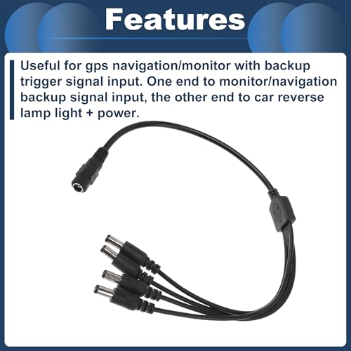 Universal Car Reverse Rear View Parking Camera Video Cable 4 in 1 DC Backup Camera Video Cable Extension for Monitor and Backup Black 0.37M