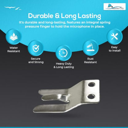 MARINE CITY Stainless Steel Handheld Microphone Hang-Up Clip Sturdy and Durable - Car Radio Microphone Mounting Clip Perfectly Matched to Your Handheld