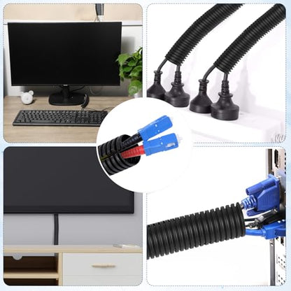 Sasylvia Split Wire Loom Cord Protector Tubing Split Conduit Protector Tubing Convoluted Tube Flexible Electrical Wire Cover Protective Sleeves(1/4" X 150 ft,Black) - size: 1/4" x 150 ft