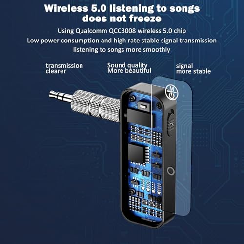 PWireless Bluetooth AUX Adpater for Car, 2 in 1 Bluetooth 5.0 Transmitter Receiver, 3.5mm Aux Audio Adapter, Wireless Audio Receiver for for Cars, Speakers, Stereo Systems and Headphones