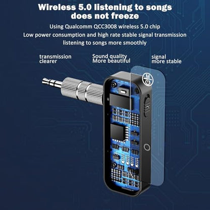 PWireless Bluetooth AUX Adpater for Car, 2 in 1 Bluetooth 5.0 Transmitter Receiver, 3.5mm Aux Audio Adapter, Wireless Audio Receiver for for Cars, Speakers, Stereo Systems and Headphones