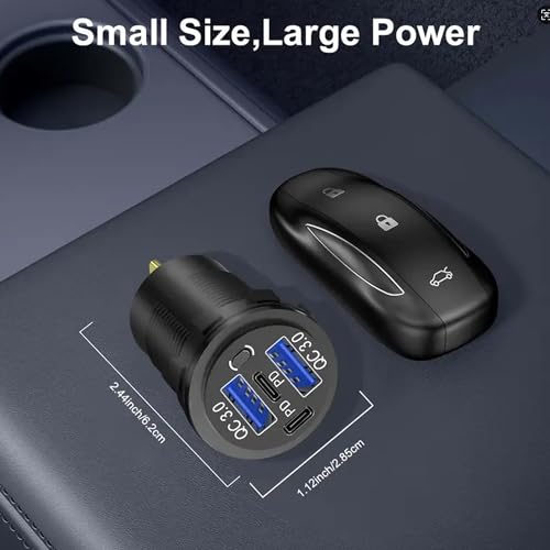 12V USB Charger with 4 Ports, Quick Charge 3.0 Ports 12V USB Outlet with Switch for Marine, Boat, Motorcycle, RV, Golf Cart (Pack of one)