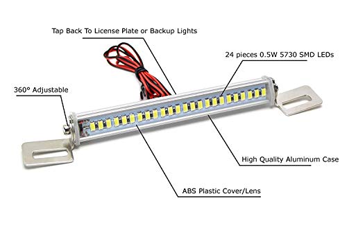 iJDMTOY 35-074-White License Plate Frame Mount 12V 24-SMD High Power Xenon White LED Rear Backup Reverse Light Kit Compatible With Car SUV Truck VAN RV