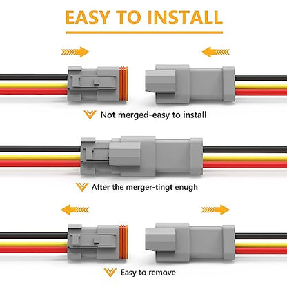 Newdeli Deutsch 3 Pin Connector Kit Waterproof Electrical Connector 16 AWG Male and Female Automotive Wire Connectors for Car Truck Boat, Dt Connector 6 Sets - size: DT Connector 6 Sets 3 Pin