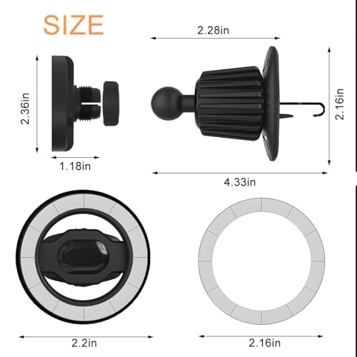 Car Phone Holder, Magnetic 360° Rotation Adjustable Vehicle Phone Mount Changer with Clip, Automotive Air Dashboard Vent Cellphone Holder, Universal for SUV RV Truck (Black) - color: Black