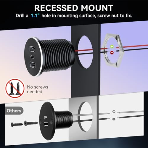 4PCS RV USB Outlet 72W Aluminum Alloy 12V/24V 3 Ports Recessed Mount - color: Light Silver, size: 4P