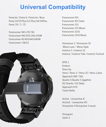 Watch Charging Adapter, AIYEEN Micro USB Female to Male Adapter Charging Port Compatible with Garmin Fenix 7/7S/7X/6/6X/6S, etc., Micro USB Watch Charger with Anti-Lost Buckle