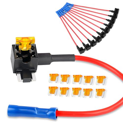 Nilight - 50038R 10 Pack 12V Car Add-a-circuit Fuse TAP Adapter with 5 Amp Low Profile Mini Blade Fuse Set for Cars Trucks Boats,Blue, Red, Black, Orange - color: 10Pcs Low Profile Mini