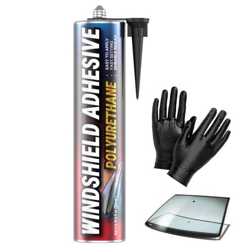 Urethane Windshield Adhesive - Quick Curing & Weather Resistant Auto Glass Adhesive, Vertical & Overhead Application, Windshield Repair Kit with Gloves, Applicator Tip & Cartridge - 310ml Black