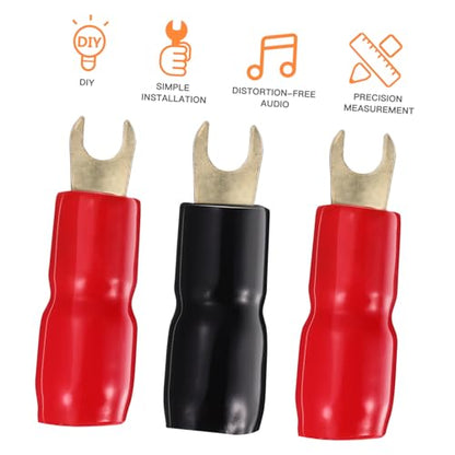 10 Pairs Copper Gold Plated 4 Gauge Strip Spade Terminal Spade Fork Adapters Connectors Plugs Crimp Barrier Spades for Speaker Wire Cable Terminal Plug - 4GA (Red and Black)