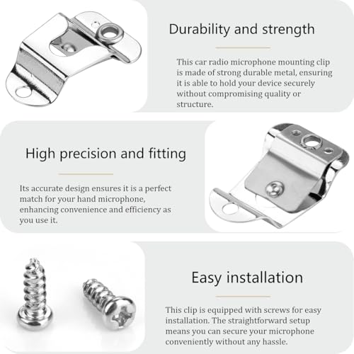 Universal Microphone Clip Holder for Car Radio Quick Installation with Screws Set Secure Mount for Two Way Handheld Transceivers and Communication Devices