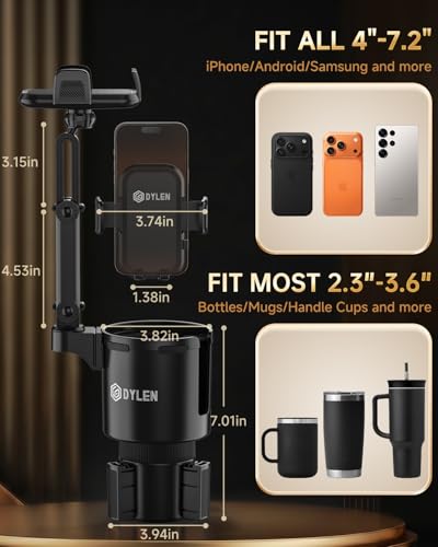 DYLEN Cup Holder Phone Holder for Car, 2 in 1 Cup Holder Phone Mount