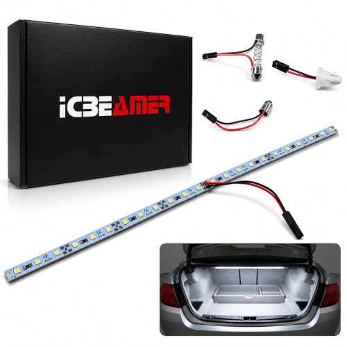 ICBEAMER 12 Inch LED Cargo Light Strip, 24 SMD 2835 Chips, 6000K White, Universal 12V Interior Trunk Light with T10, BA9S & Festoon Adapters - color: White