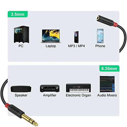 J&D 3.5mm to 1/4 Headphone Adapter Cable, Gold Plated Audiowave Series 3.5mm 1/8 inch Female TRS to 6.35mm 1/4 inch Male TRS Stereo Audio Cable for Mixer Guitar Piano Amplifier Speaker, 3FT - size: 3 Feet