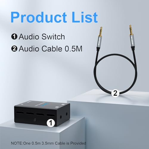 Audio Switch 3.5mm Bi-Direction Switch, Stereo Audio Switcher 2 in 1/1 in 2 Out, Audio Switch Selector for Phone Speakers Headhphone (Black)