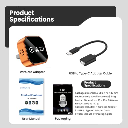 4‑in‑1 Wireless CarPlay Adapter, Convert Factory Wired CarPlay to Wireless CarPlay, Supports AirPlay & Android Screen Mirroring, Plug‑and‑Play, for Cars with Original Wired CarPlay - size: For Android