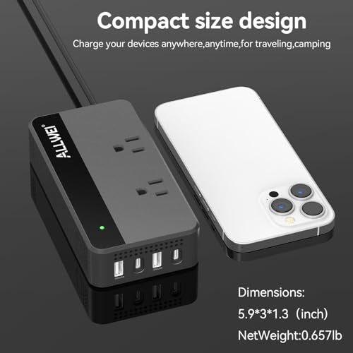 ALLWEI 200W Car Power Inverter 12V DC to 110V AC with USB C