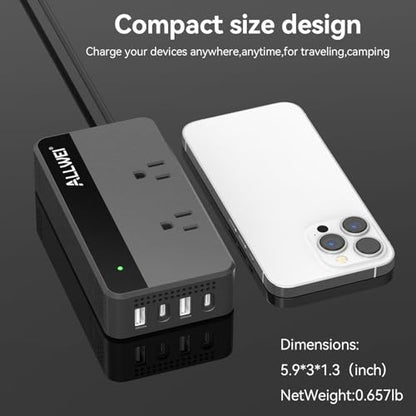 ALLWEI 200W Car Power Inverter 12V DC to 110V AC with USB C