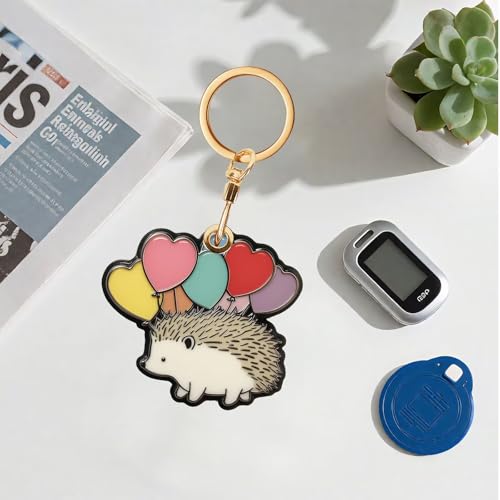 Hedgehog Love Balloon Leather Keychain Case Holder,GPS Tacker With Keychain Ring,Valentine's Day Gifts Access Card Scratch-Resistant,Finders Accessories For Pets, Luggage, Wallet, Backpacks - color: Hedgehog Love Balloon