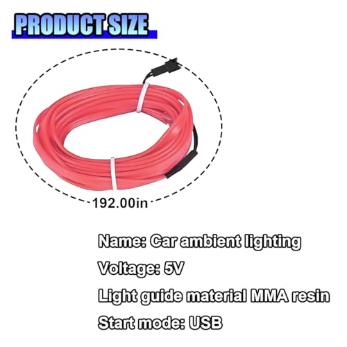 ZIMISI EL 와이어 자동차 내부 LED 스트립 조명, 네온 라이트 스트립 (핑크) - color: 핑크