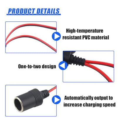 Craedli 1 to 2 Car Cigarette Lighter Splitter Adapter, 12V/24V 2-Way Splitter Automotive Power Charger Port Socket with On Off Switch, Cigarette Lighter Extension Cord with 15A Fuse (1to2) - size: 1to2