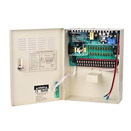 18 Channel 18 Way 12V 10Amp DC Metal Boxed Cabinet Regulated Power Supply Unit with Backup Battery Link for Burglar Alarms CCTV Cameras PTZ Access Control - size: 10A18CH