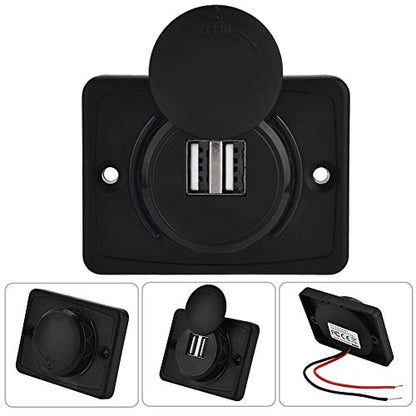 USB Car Charger, 12v 24v Mini Panel Dual Socket Power Adapter Outlet with Cap Quick Surface Mount Multi Device Charging for Cars Bus Boat Automotive Marine Truck Golf Cart Smartphone Laptop