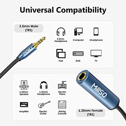 MillSO 1/4 to 3.5mm Headphone Adapter, TRS 6.35mm Female to 3.5mm Male 1/8 to 1/4 Stereo Audio Adapter for Amplifiers, Guitar, Piano, Home Theater Devices to Phone, Laptop, Headphones - 12inch/30cm - color: Blue, size: 1 FT