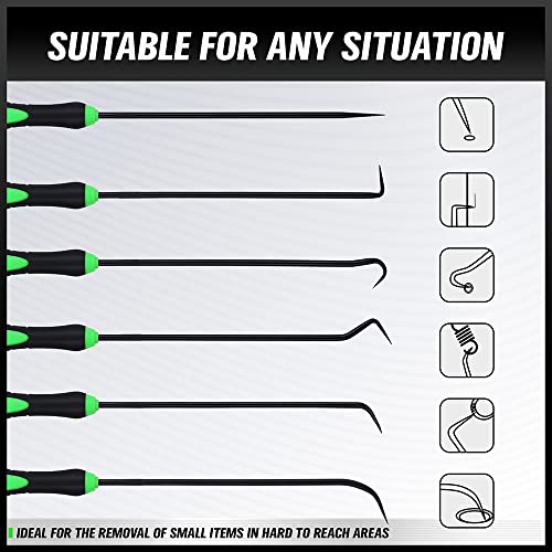 SWANLAKE GARDEN TOOLS 6-Piece Premium Pick and Hook Set, Pick Tool Set for Car Auto Oil Seal/O-Ring Seal Gasket Mini Hooks Puller Remover - color: 6-piece Long & Black Hook