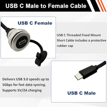 USB C 3.0 Panel Mount Extension Cable USB3.0 Type-C Male to Female Threaded Fixed Mount Cable Embedded Waterproof Round Converter, 5V/2A 5Gbps Charging (2M/6.6Ft) - style: 2M/6.6Ft