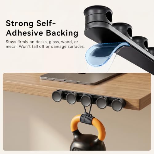 5 in 1 Magnetic Cord Organizer Set + 1 * 360°Rotating Cable Clips [ 1S Lock & Cable Smooth Adjustable] Strong Adhesive Cord Holder for Car Office Desk Cable Management, Desk Accessories for Men Women