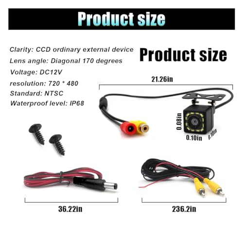 Car Backup Camera, 12 LED Night Vision Waterproof HD Rear View Camera, 170° Wide Angle Long License Plate Frame Reverse Camera for Universal Cars, SUV, Trucks, RV and More