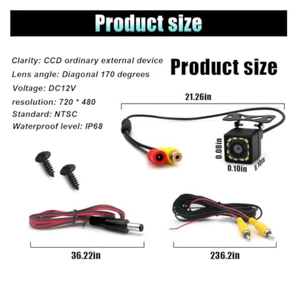Car Backup Camera, 12 LED Night Vision Waterproof HD Rear View Camera, 170° Wide Angle Long License Plate Frame Reverse Camera for Universal Cars, SUV, Trucks, RV and More