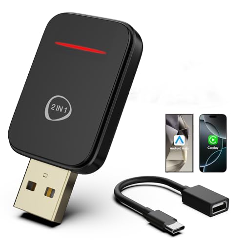 Mini Android Auto Wireless Adapter & Wireless CarPlay Adapter for iPhone iOS/Android, Wireless CarPlay USB Dongle for Cars with OEM Wired CarPlay/Android Auto from 2016, Auto Connect Plug and Play