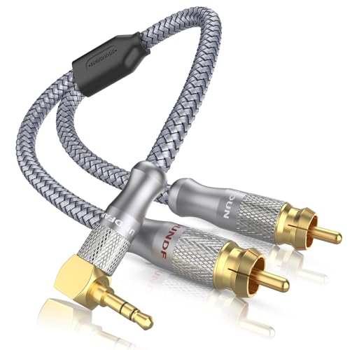 RCA to 90 Degree 3.5mm Cable Right Angle AUX to RCA Stereo Y Splitter for Smartphones, MP3, Tablets, Speakers -Grey(6ft/2M) - size: 6ft/2M