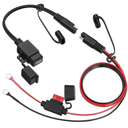 MICTUNING SAE to USB Cable Adapter Waterproof USB Charger Quick 2.1A Port