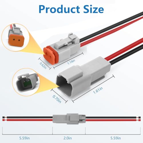 DT 2 Pin Waterproof Connectors, 14 AWG Deutsch 2 Wire Connector (2 Pin) - size: 2 Pin (4Pairs)