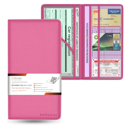 Car Registration and Insurance Card Holder, Pink Premium PU Leather Folder - color: Pink