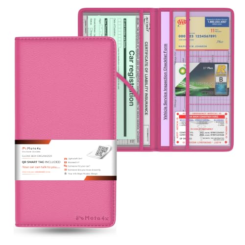 Car Registration and Insurance Card Holder, Pink Premium PU Leather Folder - color: Pink