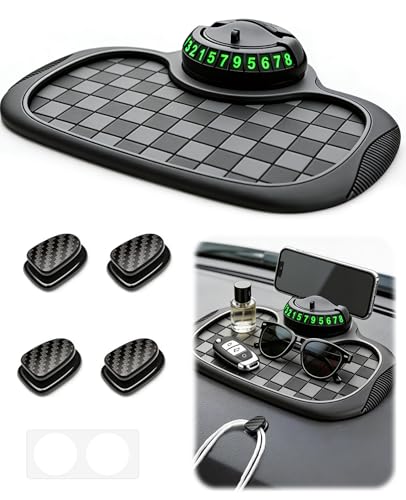 5PCS Multifunctional Car Anti-Slip Mat for Phone Set, All in One Car Organizer Pad for Car Dashboard with 360° Rotatable Phone Holder