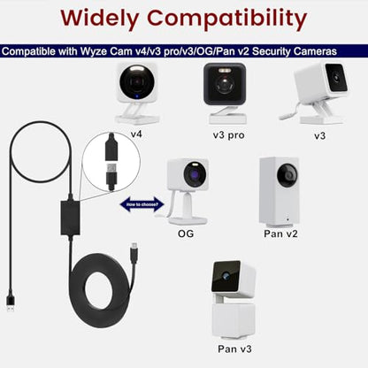 2-Pack 30ft Power Extension Cable for Wyze Cam v4, v3, OG, Pan v3, Black - color: Black, size: 30 Feet