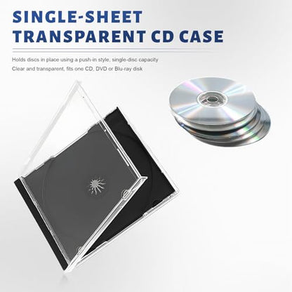 6 PCS Standard Single Clear CD Jewel Case, 10mm Vehicle Slim Clear Disc DVD Cases with Assembled Tray, Single CD Protective Cover Plastic Storage Box Replacement for Cars (Black) - color: Black