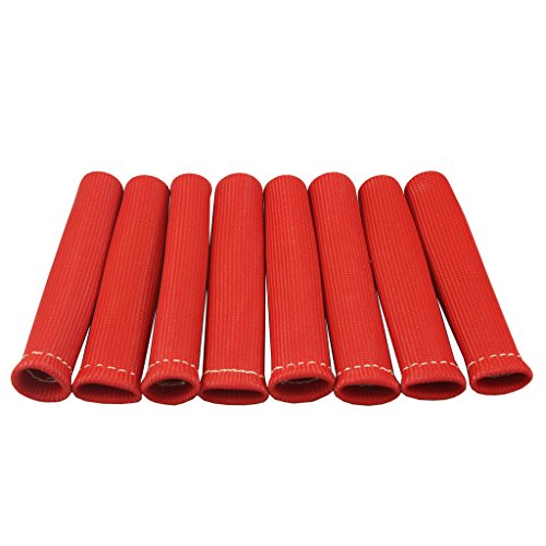JDMSPEED 8PCS Red 1200° Spark Plug Wire Boots Heat Shield Protector Sleeve Cover Replacement for SBC BBC 350 454 6 Inch - color: Red