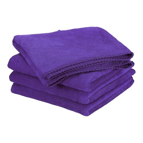 HARFINGTON 4 Pack Microfiber Cleaning Cloth, 28" x 12" Multi-Functional Cleaning Towels Reusable Absorbent Rags for Car Wash Kitchen Household Window Clean, Purple - color: Purple, size: 28" x 12"
