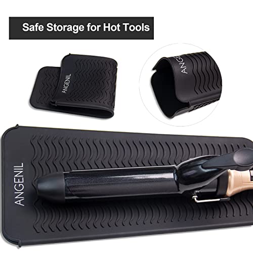 ANGENIL Silicone Heat Resistant Travel Mat Pouch for Titanium Ceramic Flat Iron, Hair Straightener Professional and Curler 2 in 1, Curling Wand, Crimper Hair Iron Tools, Food Grade Silicone, Black - color: Black